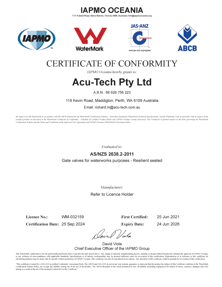 Acu-Tech WM-032159_001 Certificate of Conformity_Cover Image